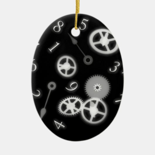 B&W Steampunk-Uhrenteile und -Nummern Keramik Ornament (Vorne)