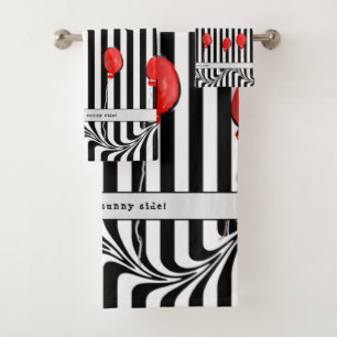B&W-Streifen zum Geburtstag mit Herz, Balloons und Badhandtuch Set