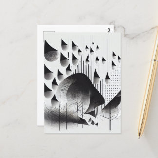 B&W Surreal Optical Illusion Abstrakt Forest Card Postkarte