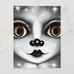 B&W Surreal Pop Big Eyes Mime Postkarte