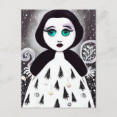 B&W Surreal Pop Xmas Tree Dress Doll Postkarte (Vorderseite)
