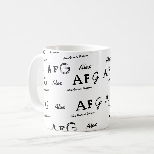 B&W-Tasse mit Individuelle Name der Schreiben Kaffeetasse (Vorderseite Links)