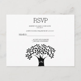 B&W Tree Wedding RSVP Cards Einladungspostkarte