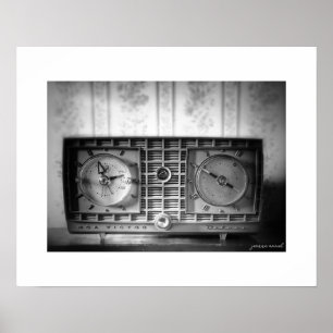B&W Vintage-Uhr-Radio-Poster-Druck Poster
