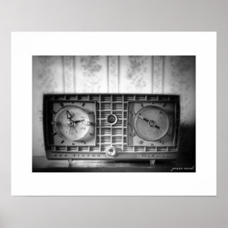 B&W Vintage-Uhr-Radio-Poster-Druck Poster