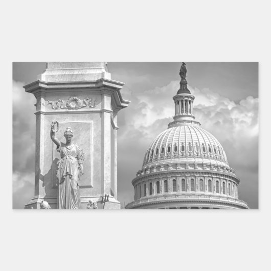 B&W Washington DC Rechteckiger Aufkleber (Vorderseite)
