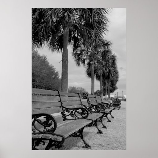 B/W Waterfront Benches Poster (Vorne)