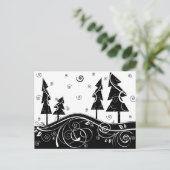 b&w Weihnachtsbäume Feiertagspostkarte (Stehend Vorderseite)