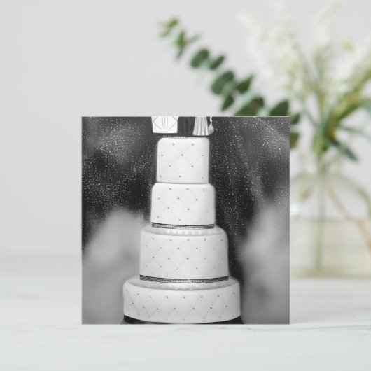 B&W White Retro Hochzeitskuchen (Stehend Vorderseite)