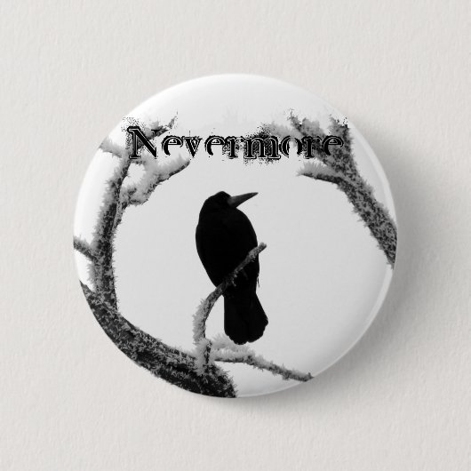 B&W Winter-Rabe Edgar Allan Poe nie wieder Button (Vorderseite)