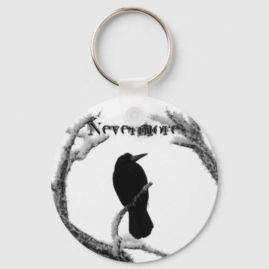 B&W Winter Raven Edgar Allan Poe Nevermore Schlüsselanhänger (Vorderseite)