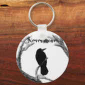 B&W Winter Raven Edgar Allan Poe Nevermore Schlüsselanhänger (Vorderseite)