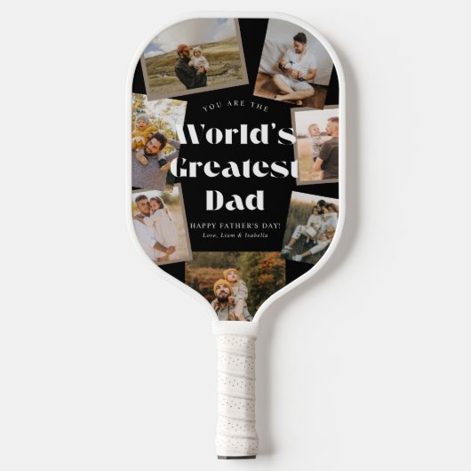 B & W World's Greatest Dad 7 Photo Collage Pickleball Schläger (Vorderseite)