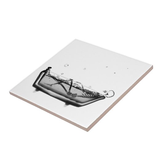 B&W X-Ray Skeleton in Bath Bathing Skull Fliese (Seite)