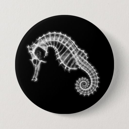 B&W X-Ray Vision Sea Horse Skelett Button (Vorderseite)