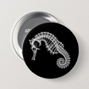 B&W X-Ray Vision Sea Horse Skelett Button
