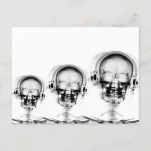 B&W X-Ray Vision Skeleton Music Skull Headphones Postkarte