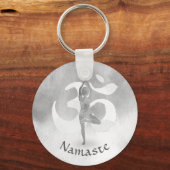 B&W Yoga Instructor Meditation Tree Pose Om Symbol Schlüsselanhänger (Vorderseite)