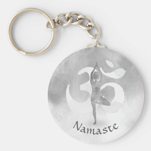 B&W Yoga Instructor Meditation Tree Pose Om Symbol Schlüsselanhänger (Vorne)
