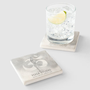 B&W Yoga Instructor Meditation Tree Pose Om Symbol Steinuntersetzer