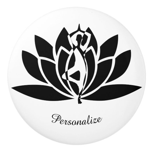 B & W Yoga Zen Lotus Blume Personalisieren Dresser Keramikknauf (Vorderseite)