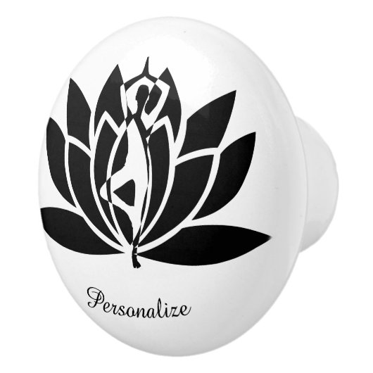B & W Yoga Zen Lotus Blume Personalisieren Dresser Keramikknauf (Rechts)