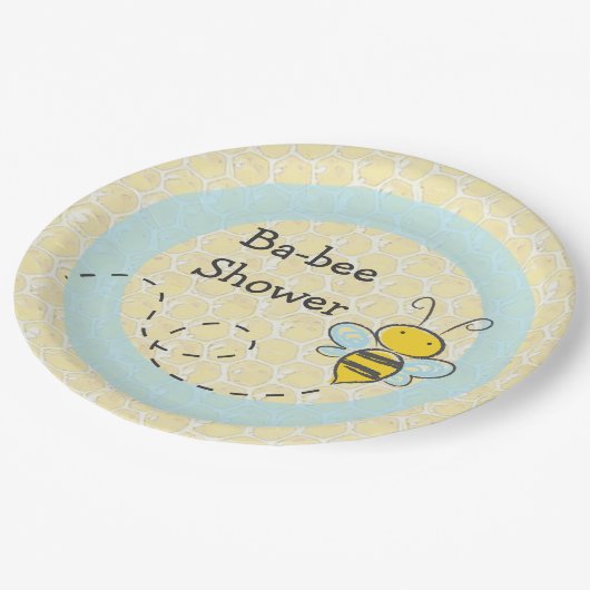 Ba-Bee Baby Dusche Hummel Papier-Teller Pappteller (Schrägansicht)