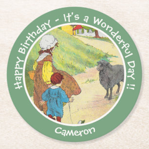 Baa, Baa, Black Sheep Geburtstagsparty Collection Runder Pappuntersetzer