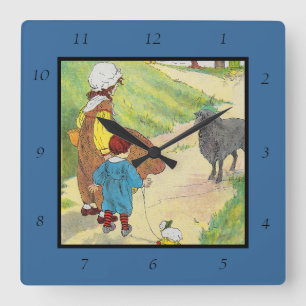 Baa, Baa, Black Sheep, Mother Gänse Kinderzimmer R Quadratische Wanduhr