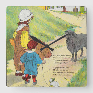 Baa, Baa, Black Sheep, Mother Gänse Kinderzimmer R Quadratische Wanduhr