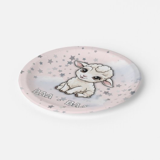 Baa-baa Kleine Lamm-Stars Babydusche Pappteller (Schrägansicht)