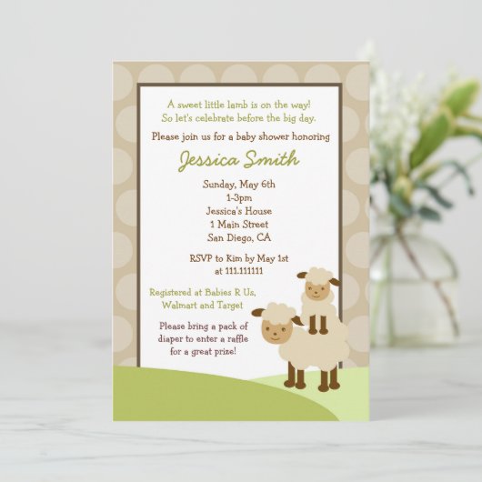 Baa-Baa-Schafs-Baby-Dusche lädt zur neutralen Einladung (Stehend Vorderseite)