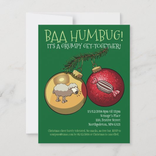 Baa Humbug Baubles Christmas Sheep & Candy Cartoon Einladung (Vorderseite)