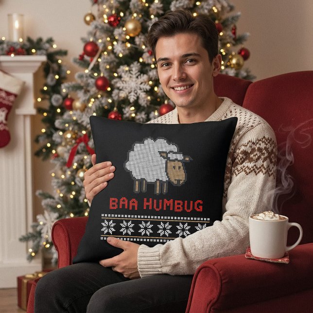 Baa Humbug Christmas Sheep Throw Kissen (Von Creator hochgeladen)