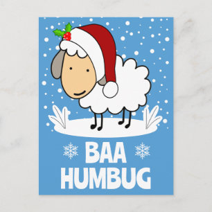 Baa Humbug Schaf mit Weihnachtsmannmütze Feiertag Feiertagspostkarte