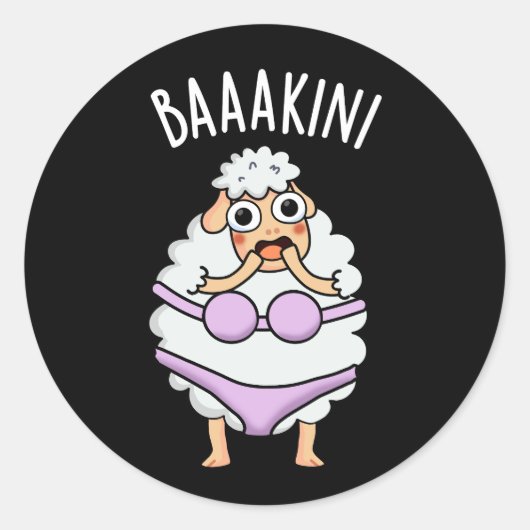 Baa-kini Funny Bikini Pun Dark BG Runder Aufkleber (Vorderseite)