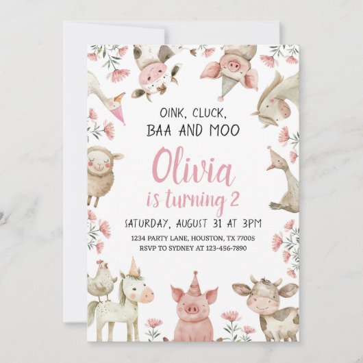 Baa Oink Moo Ich bin zwei Einladung, Farm Girl 2nd Einladung (Vorderseite)