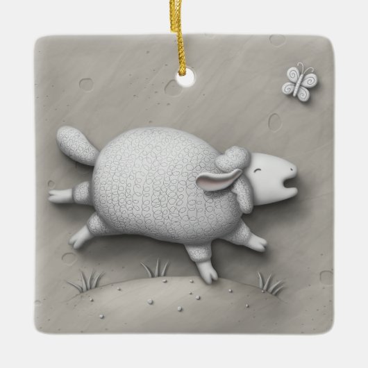Baa Relief Niedlich Happy Sheep Keramikornament (Vorderseite)