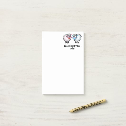 Baa-rilliant - Cute Cartoon Sheep Pair Post-it Klebezettel (Auf Schreibtisch)