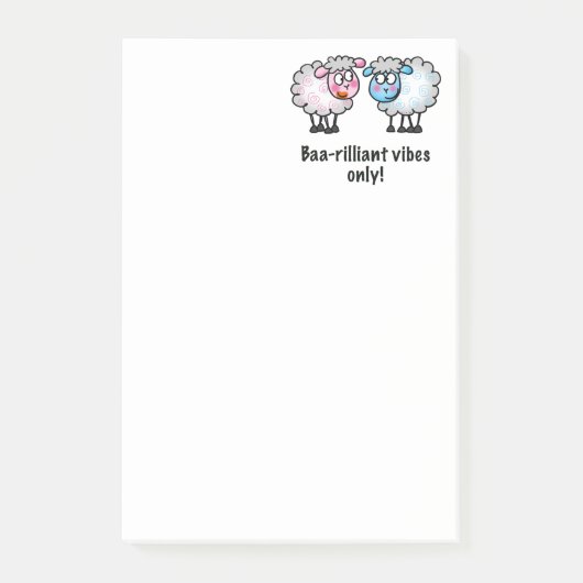 Baa-rilliant - Cute Cartoon Sheep Pair Post-it Klebezettel (Vorderseite)