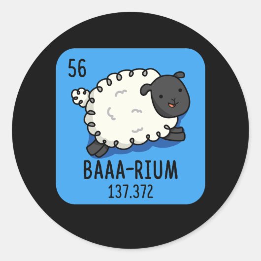 Baa-rium Funny Sheep Chemistry Pun Dark BG Runder Aufkleber (Vorderseite)