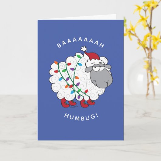 Baaah Humbug Sheep Wrackte in Weihnachtsbeleuchtun Karte (Gelbe Blume)
