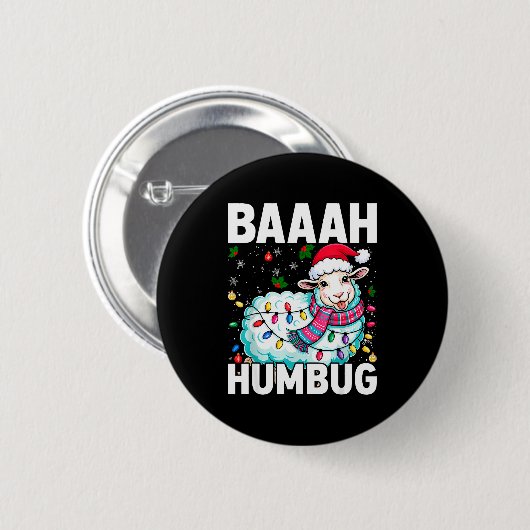 Baaah Humbug Sheep Xmas Lights Funny Anti Christma Button (Vorne & Hinten)