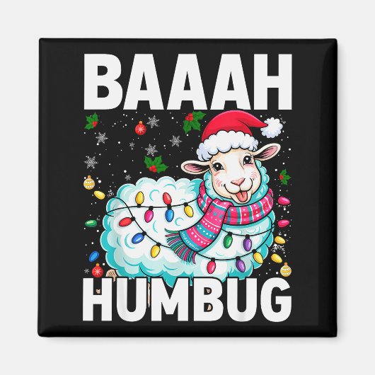 Baaah Humbug Sheep Xmas Lights Funny Anti Christma Magnet (Vorne)