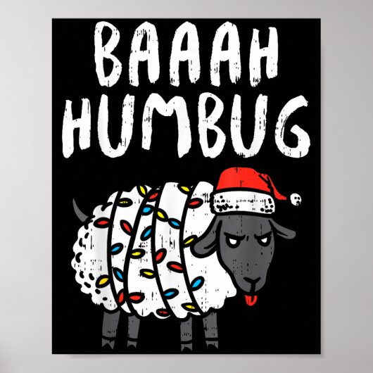 Baaah Humbug Sheep Xmas Lights Funny Anti Christma Poster (Vorne)