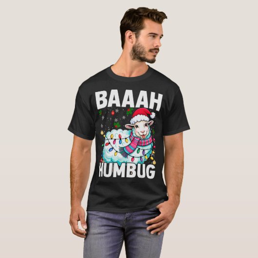 Baaah Humbug Sheep Xmas Lights Funny Anti Christma T-Shirt (Vorne ganz)