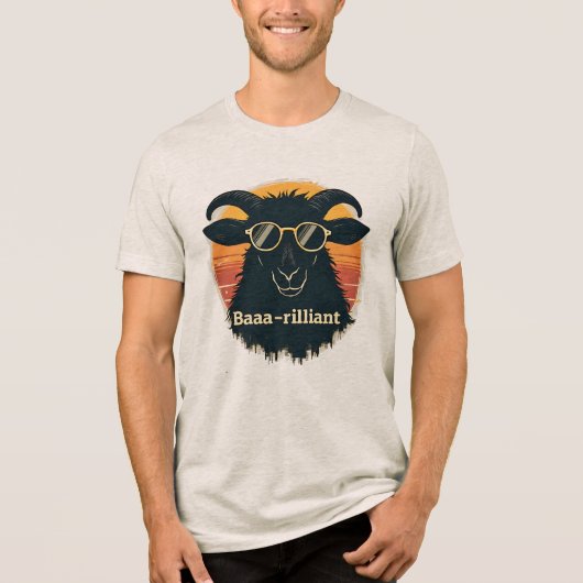 Baaarilliant Funny Sheep Pun Retro Sunset Sunglass Tri-Blend Shirt (Vorderseite)