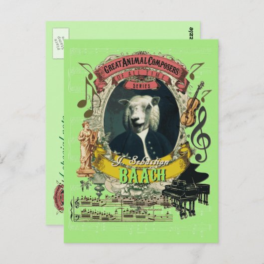 Baach Funny Sheep Great Animal Composer Bach Postkarte (Vorne/Hinten)