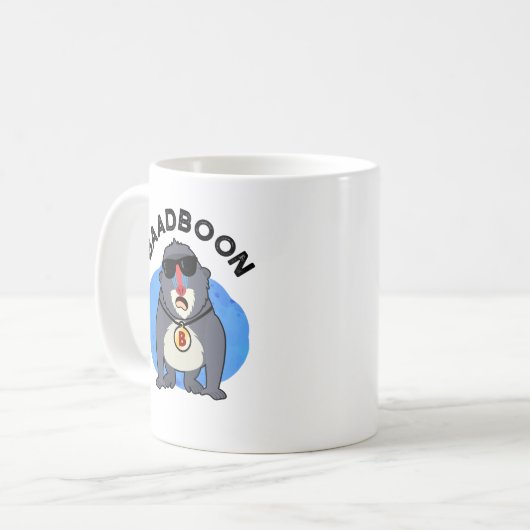 Baadboon Funny Bad Baboon Pun Kaffeetasse (Vorderseite Links)