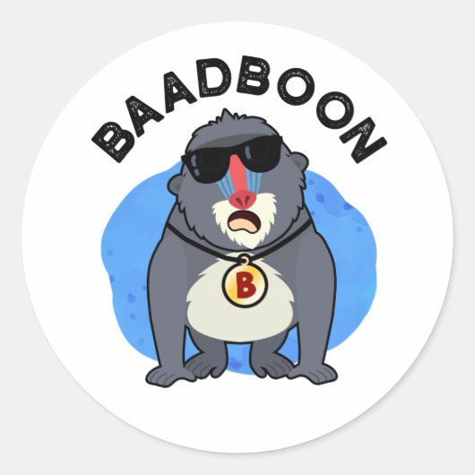 Baadboon Funny Bad Baboon Pun Runder Aufkleber (Vorderseite)
